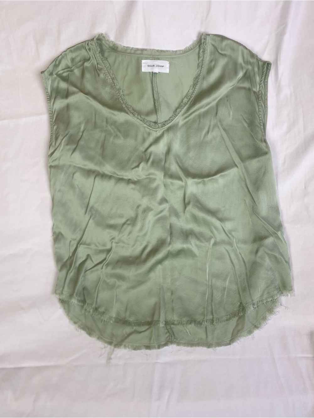 Dear John Sage Green Silk V-Neck Shell